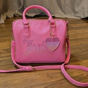Juicy Couture Pink Satchel with Jeweled Logo, Heart Design and Gold Hardware
